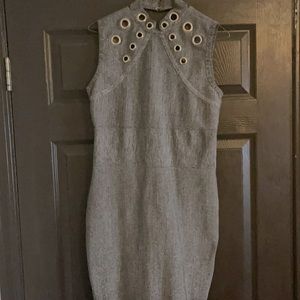 Gray dress/with gold circles at top